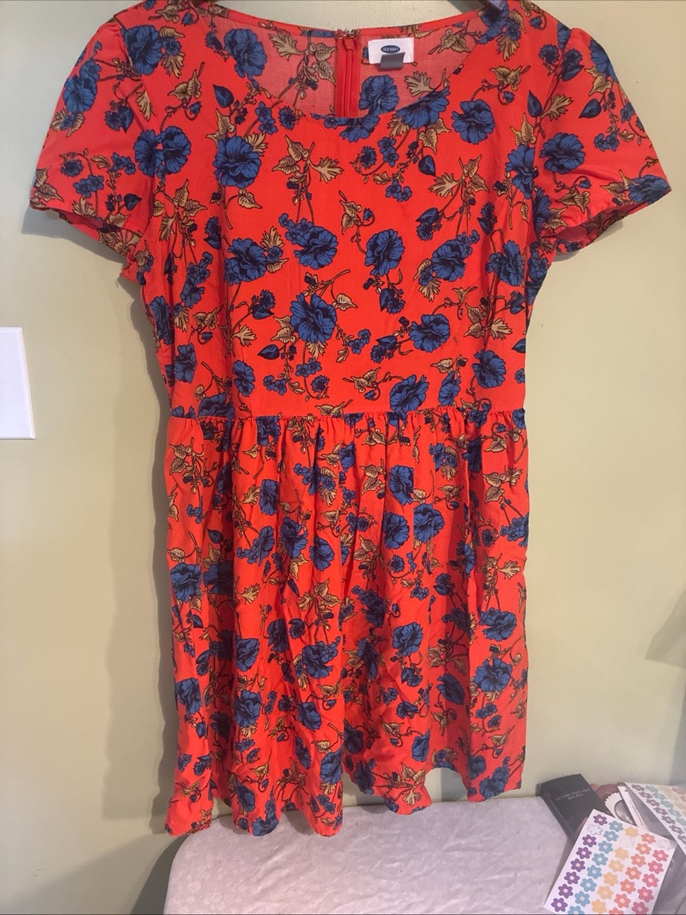 Old Navy Red Dress with Blue Floral Print